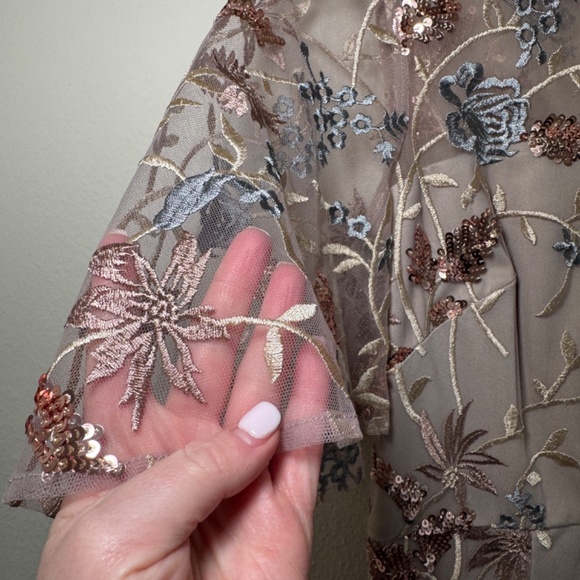 JS Collections Floral Embroidered Maxi Dress - Beige and Blue - Picture 4 of 8